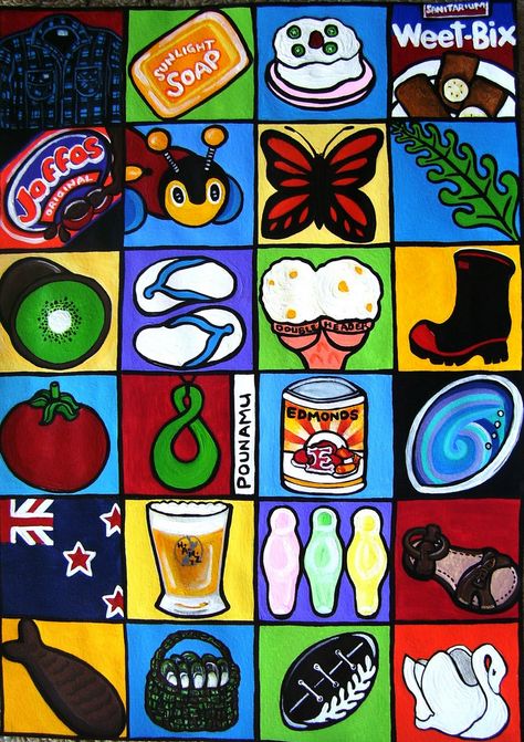 Kiwiana Nz Art Kiwiana, Kiwiana Christmas, Kiwiana Art, Weetbix Slice, Kiwi Christmas, New Zealand Home, Te Reo Maori, Maori Culture, Calendar Art