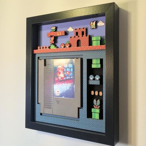 Game Display, Diy Video Game, Instructions Lego, Box Assemblage, Video Game Decor, Hama Beads Minecraft, Super Mario World, 3d Shadow Box, Nintendo Art