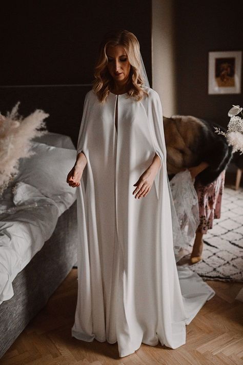 Miss Bush bride Christa wearing sleek simple Pandora wedding dress from Suzanne Neville with a floor length minimalist cape from Jesus Peiro for a romantic winter wedding in Helsinki styled with candles and pampas grass. Bridal outfit from Miss Bush luxury bridal boutique, London, Surrey, UK. Photos © Benjamin Wheeler. #modernbride #bridal #fashion #bride #jesuspeiro #suzanneneville #helsinki #finland #chic #romantic #contemporary #relaxed #weddingdress #cape Pandora Wedding, Suzanne Neville, Jesus Peiro, Bridal Prep, Bridal Jacket, Long Sleeve Wedding Dress Lace, Wedding Stylist, Luxury Bridal, Morning Wedding