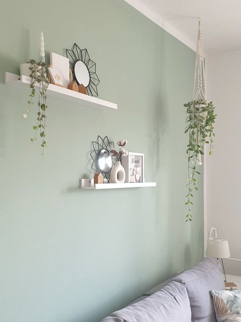 Cute Room Colors Paint, Interior Wall Colour Combination, Two Tone Room Walls, Pastel Colour Bedroom Ideas, Mint Green Accent Wall, Light Green Wall Color, Green Paint For Living Room, Bedroom Colours 2024, Sage Wall Color