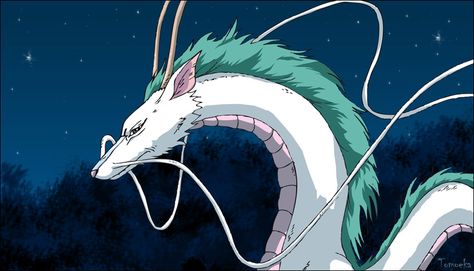 Dragon Haku by Tomoeka Pretty Dragon, Haku Dragon, Ghibli Tattoo, Chihiro Y Haku, Personajes Studio Ghibli, Ghibli Artwork, Studio Ghibli Movies, Japon Illustration, Studio Ghibli Art