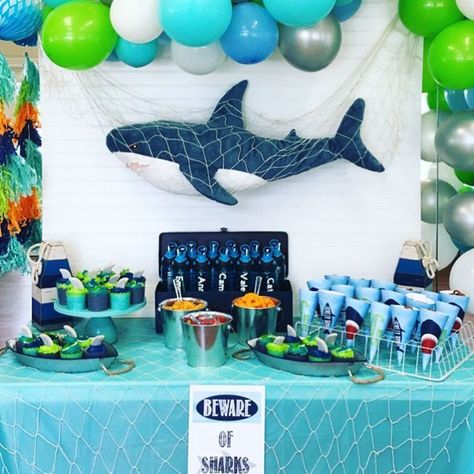 Pool Party Dessert, Shark Pool Party, Shark Themed Birthday, Teal Cake, Cake For Kids, Shark Pool, Shark Themed Party, Shark Themed Birthday Party, Princess Wands