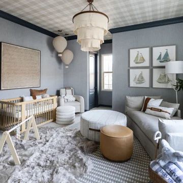 Modern Nursery With Daybed - Photos & Ideas | Houzz Nursery With Daybed And Crib Layout, Nursery With Daybed And Crib, Nursery With Daybed, Wallpaper On Walls, Nursery Daybed, Nursery Boy Room, Rooms Interior Design, Rooms Interior, Adorable Nursery