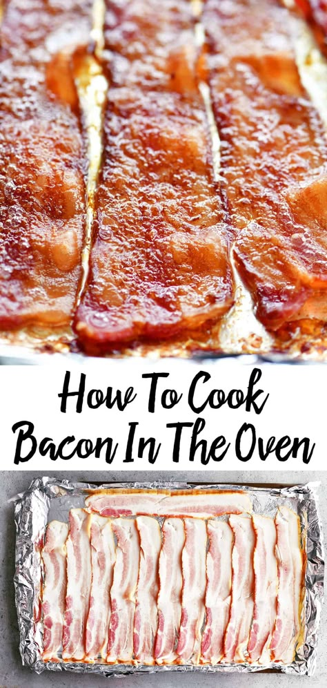 how to cook bacon in the oven pin How To Bake Bacon, Bake Bacon, Oven Cooked Bacon, Perfect Bacon, Oven Baked Bacon, Bacon In The Oven, School Morning, Cooking Bacon, Baked Bacon