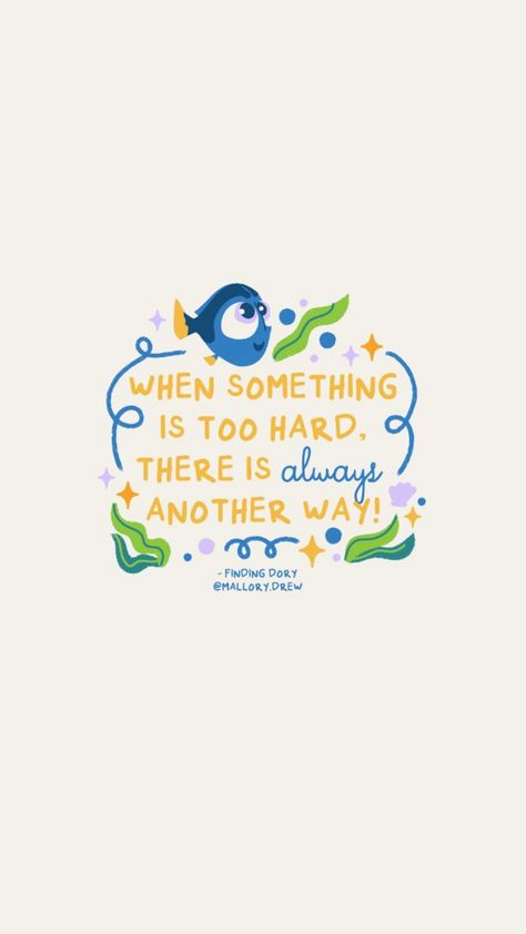 Ocean Motivation Quotes, Finding Dory Aesthetic, Finding Dory Wallpaper, Disney Quotes Wallpaper, Finding Dory Quotes, Dory Wallpaper, Coastal Quotes, Finding Nemo Wallpaper, Cute Wallpapers Blue