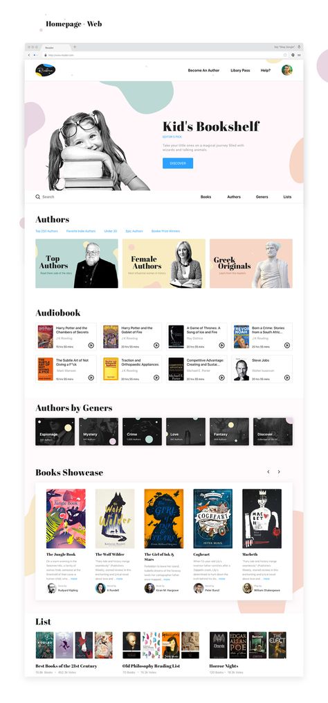 Reader - Book Discovery App on Behance Homepage Web, Web Design Books, Library App, Reading Website, Library Website, Shopify Website Design, Ui Design Website, Ux Design Inspiration, Book Sites