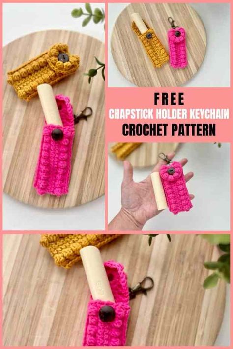 Crochet Stocking Stuffers Free, Crochet Chap Stick Holder Free Pattern, Chapstick Holder Crochet Pattern Free, Crochet Lip Balm Holder Pattern Free, Chapstick Holder Pattern Free, Chapstick Holder Pattern, Crochet Chapstick Holder, Crochet Lanyard, Chapstick Holder Keychain