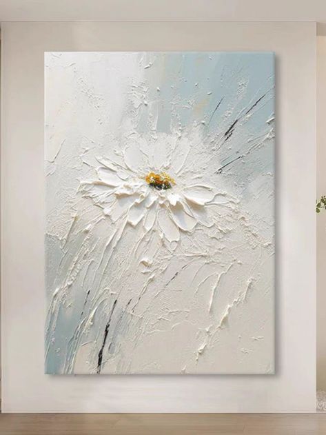 Sea Texture Art, Painting With Texture On Canvas, Flower Texture Art, Texture Art Flowers, Texture Art Painting, Split Canvas Painting Ideas, Daisy Art Painting, Knife Painting Acrylic Canvases, Putty Art On Canvas