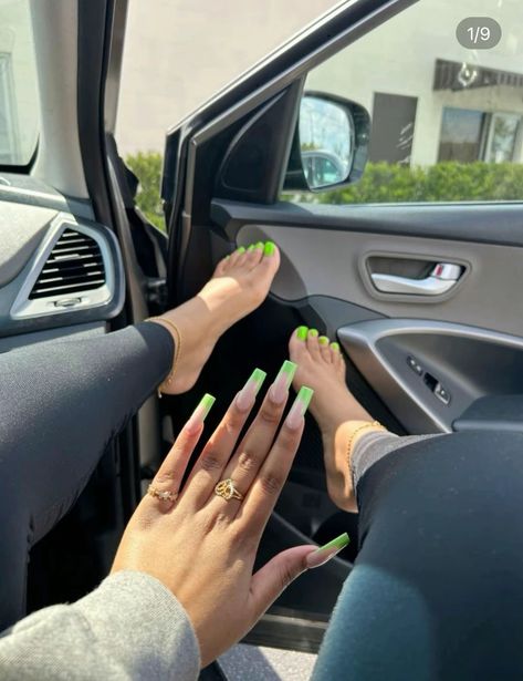 Green Toes Nails, Spring Nails Black Women, Green Pedicure, Green French Tip Nails, Green Toe Nails, Green French Tip, Neon Green Nails, Gel Toe Nails, Acrylic Toes