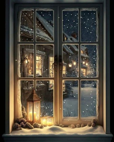 Snowing Outside Window, Winter Windows, Cozy Window, Snowy Window, Winter Christmas Scenes, Dream Pictures, Winter Window, Christmas Scenery, Winter Illustration