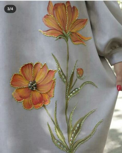 Hand Printed Kurti Designs, Fabric Paint On Tshirt, Hand Painting Dress Design, Fabric Paint Designs With Embroidery, Paint Work On Fabric Dress, Kurti Painting Ideas, Hand Paint Kurti, Fabric Painting On Clothes Kurti, Hand Paint Suit Design