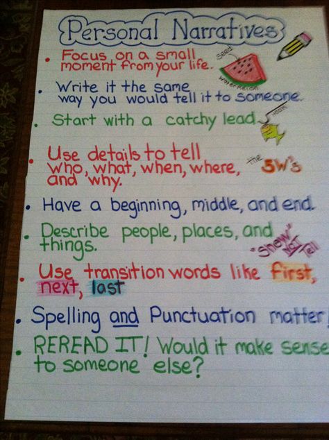 Personal Narrative Anchor Chart Personal Narrative Anchor Chart, Conclusion Ideas, Personal Narratives Anchor Chart, Narrative Anchor Chart, Lit Review, Essay Layout, Lucy Calkins Writing, Writing Thesis, Second Grade Writing