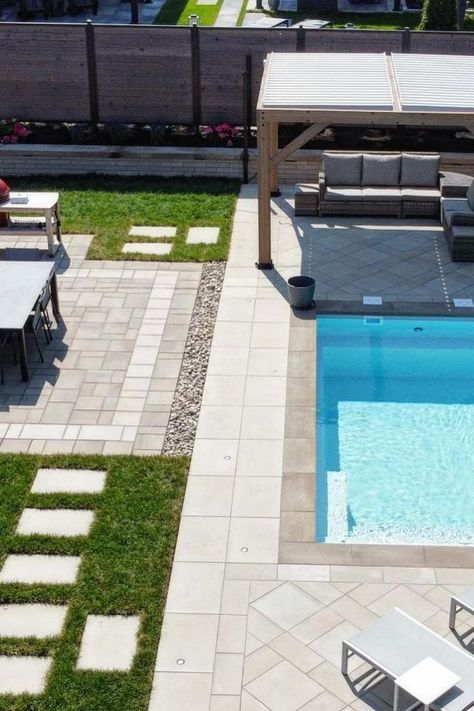 We have pool patios for every style! Paver Sidewalk, Backyard Dog Area, Paver Patios, Slate Patio, Pool Pavers, Freeform Pools, Pavers Backyard, Backyard Dreams, Smooth Concrete