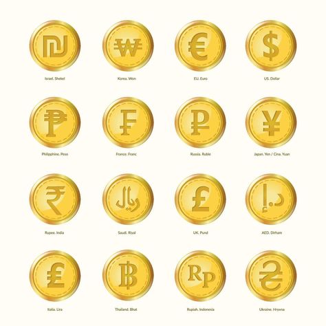 world currency symbols Currency Symbols World, World Currency Symbols, Currency Of Different Countries, Chinese Currency, World Currency, Old Coins Value, China Language, Currency Symbol, National Language