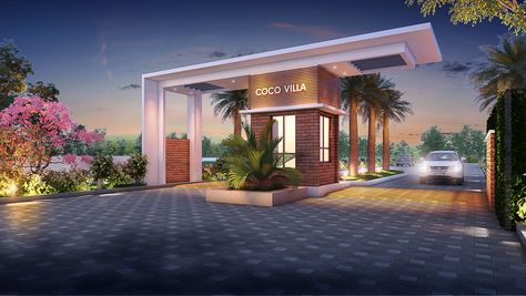 Entrance Gates Design Architecture, Gated Community Entrance, Pos Satpam, Entrance Plaza, Entry Arch, Subdivision Entrance, Residential Entrance, Container House Interior, Building Design Plan