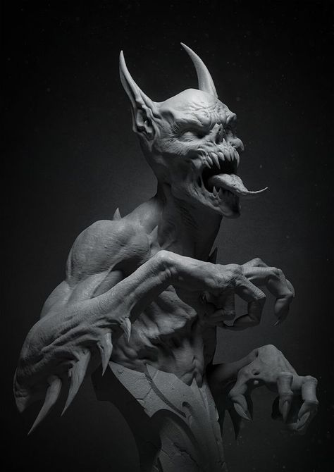 Wendigo Fantasy Art, Angel Sculpture Art, Gargoyles Art, Resin Making, Dark Creatures, Horror Artwork, Head Model, Print Outs, Ange Demon