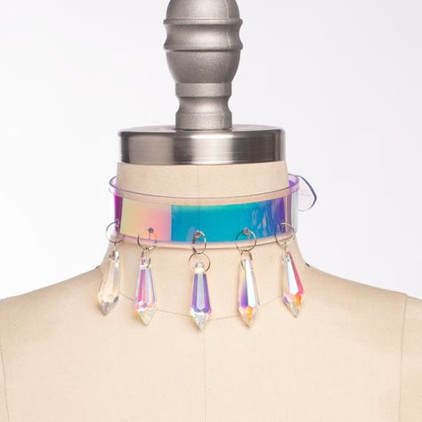 Iridescent Clothing, Holographic Choker, Holographic Iridescent, Festival Mode, O Ring Choker, High Aesthetic, Rave Gear, Kawaii Clothing, Iridescent Crystal