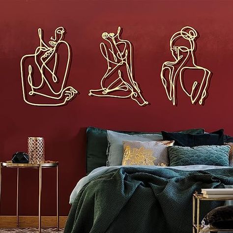 Modern metal Line drawing of Women, perfect wall hanging for Bedroom, Bathroom, Living Room. Includes 3 pieces of abstract women's metal line art decorations in different styles, well packed during transportation; the quantity is enough to meet your home decoration needs, creating an elegant atmosphere. The size of each decor is about 35 x 25 cm/ 13.7 x 9.8 inches, and the thickness is about 1.2 cm/ 0.47 inches, suitable for hanging on walls, doors, windows, handrails, and so on. Line Drawing Wall Art, Wall Decor Above Bed, Decor Above Bed, Art Deco Kitchen, Drawing Wall Art, Feminine Wall Art, Woman Wall Art, Drawing Wall, Abstract Woman