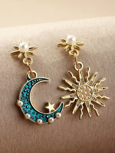 Pattern Package, Sun Pattern, Moon And Star Earrings, Asymmetrical Earrings, Moon Pattern, Pearl Necklace Set, Classic Earrings, Mismatched Earrings, Beaded Drop Earrings