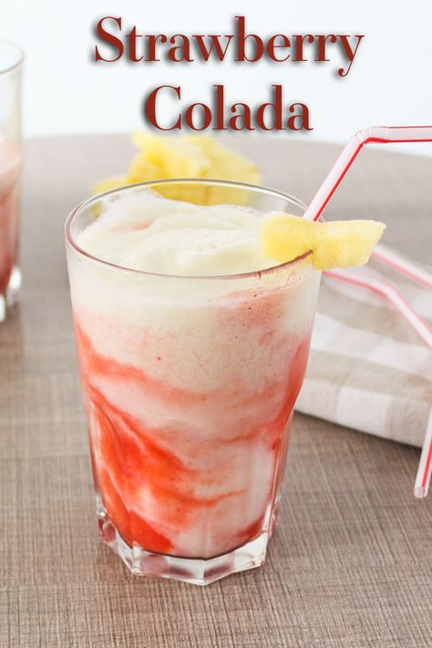 Strawberry Colada Recipe, Strawberry Colada Cocktail, Raspberry Pina Colada Recipe, Pina Colada Milkshake Recipe, Lava Flow Drink Recipe, Strawberry Pina Colada, Sunset Passion Colada Recipe Red Lobster, Strawberry Pina Colada Recipe Alcoholic, Strawberry Henny Colada Recipe