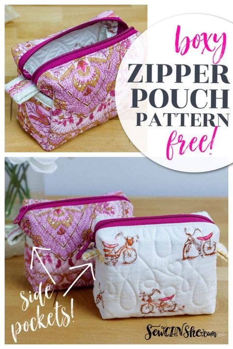 Zipper Pouch Pattern, Makeup Bag Pattern, Diy Pouch No Zipper, Cosmetic Bag Pattern, Boxy Bags, Pouch Diy, Pouch Sewing, Zipper Pouch Tutorial, Sewing Circles