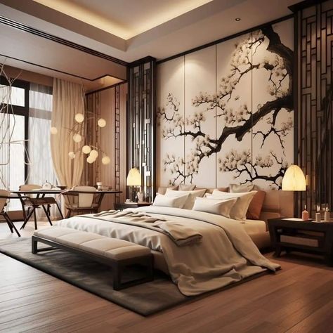 Elegant bedroom design ✨️✨️👌 . . . . . . #bedroomdecor #bedroomdesign #bedroominterior #bedroomdecoration #homedesignsdworld #reeelitfeelit #bedroomgoals #interiordecoratingideas #explorepage #interiordesign #interior #beforeandafter #homedecor Chinese Interior Design Bedroom, Modern Chinese Home Decor, Modern Chinese Style Interior Design, Chinese Inspired House, Interior Chinese Style, Chinese Luxury Interior, Chinese Room Traditional, Modern Orientalism Interior, Chinese Inspired Bedroom