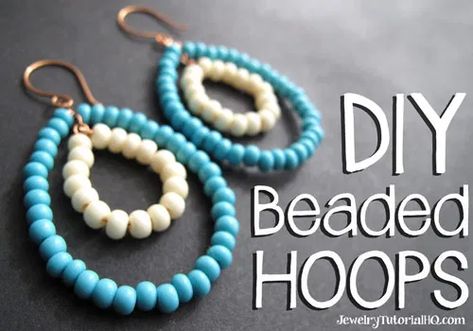 DIY Beaded Hoop Earrings Tutorial {Video} - Jewelry Tutorial Headquarters Beaded Hoop Earrings Tutorial, Hoop Earrings Tutorial, Earring Business, Simple Bead Earrings, Hoop Earrings Diy, Beaded Diy, Diy Earrings Easy, Diy Jewelry Making Tutorials, Diy Wire Earrings