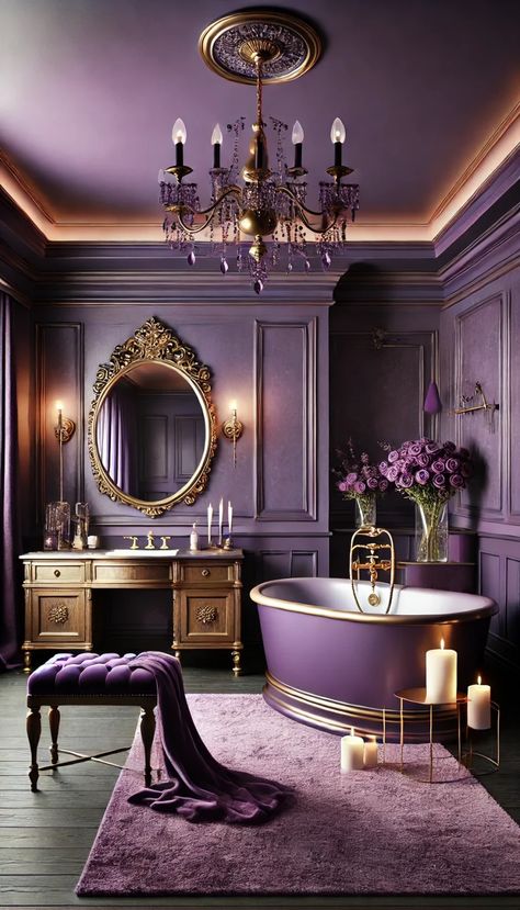 🟣 20+ Stunning Purple Bathroom Decor Ideas That Will Make You Redecorate Today! 💜✨ Purple Bathroom Decor Ideas, Dark Purple Kitchen, Dark Purple Bathroom, Purple Kitchen Cabinets, Artistic Interior, Lavender Bathroom, Purple Bathroom Decor, Purple Bathroom, Witch Core