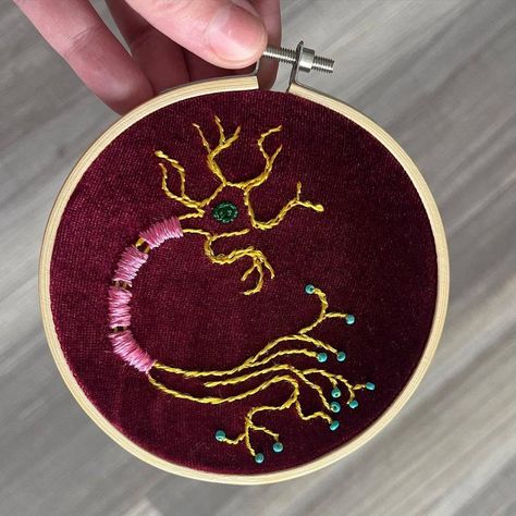 A neuron I did for my physiological psychology professor. It accidentally came out sort of looking like an alien! by ... Physiological Psychology, Psychology Professor, Embroidery Crafts, Small Embroidery, Embroidery Lessons, Bead Weaving Patterns, Embroidery Craft, Needle Art, Embroidery Inspiration