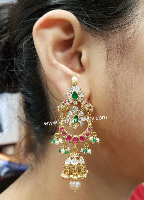 Ruby Earrings Gold Jewelry, Chandbali Jhumka Gold Earrings, Ruby Emerald Earrings, Ruby And Emerald Earrings, Chandbalis Earrings Gold, Light Weight Chandbali Earrings Gold, Chandbali Earrings Gold Latest, Chandbali Earrings Gold, Diamond Gold Earrings