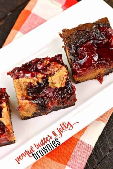 Peanut Butter and Jelly Brownies - Shugary Sweets Brownies Gooey, Buttermilk Brownies, Pecan Pie Cheesecake Bars, Fruity Recipes, Shugary Sweets, Almond Bars, Peanut Butter And Jelly, Peanut Butter Jelly, Peanut Butter Fudge