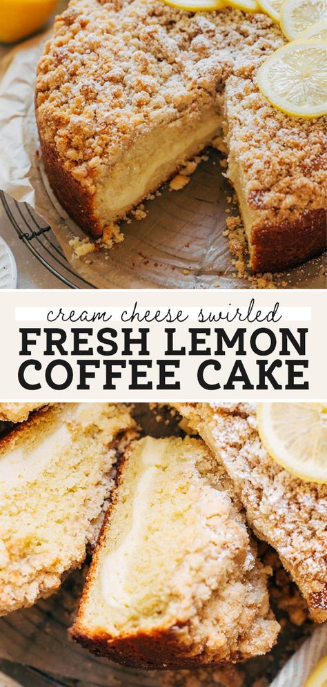 Lemon Cream Cheese Coffee Cake, Lemon Cream Cheese Filling, Lemon Coffee Cake, Delicious Lemon Cake, Classic Coffee Cake, Lemon Coffee, Butternut Bakery, Cream Cheese Coffee Cake, Lemon Cream Cheese