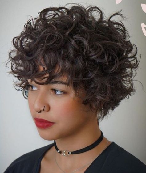 Reverse Bob Curly Hair, Edgy Curly Pixie Haircut, Curly Hairstyles For Older Women Over 50 With Bangs, Curly Pixie Bob Haircut, Short Curly Haircuts Pixie, Long Curly Pixie Haircut, Curly Pixie Cuts Naturally, Short Wavy Haircuts With Bangs, Curly Pixie Bob