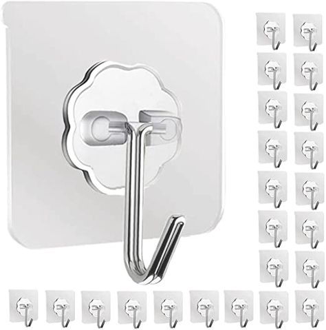 DDMY Adhesive Hooks Kitchen Wall Hooks- 24 Packs Heavy Duty 13.2lb(Max) Nail Free Sticky Hangers with Stainless Hooks Reusable Utility Towel Bath Ceiling Hooks Bathroom Shower Doors, Bath Towel Hooks, Simplify Your Home, Retail Solutions, Frame Hangers, Ceiling Hooks, Adhesive Wall Hooks, Adhesive Hooks, Industrial Hardware