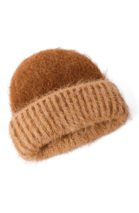 Complete your outdoors ensemble with a two-tone knit beanie that's brushed for a fuzzy and fun look. 59% recycled polyester, 22% nylon, 10% polyester, 8% wool, 1% spandex Hand wash, dry flat Imported Fuzzy Beanie, Jackets Sweaters, Vintage Collections, Festival Clothing, Fitted Style, Live Free, Mink Pink, Fabric Gift Bags, Cold Weather Accessories