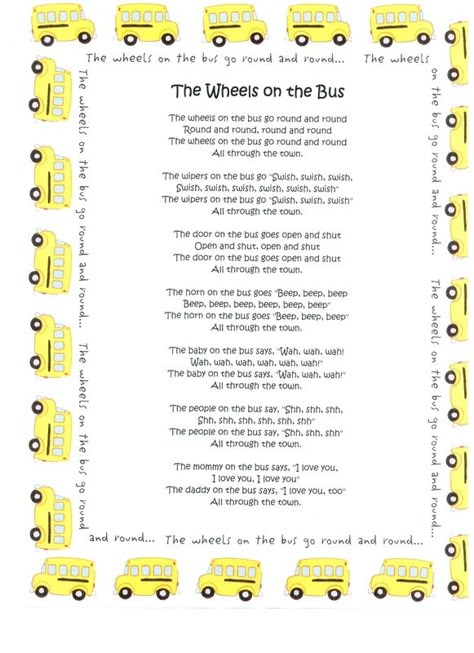 Wheels On The Bus Song, Circle Songs, Subbing Ideas, Lullaby Lyrics, Rhymes Lyrics, Nursery Rhymes Lyrics, The Wheels On The Bus, Night Terrors, Learn Singing