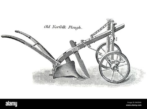 old norfolk plough plow tool farming cultivation soil Frame Three point attach Height regulator Knife or coulter Chisel Stock Photo - Alamy Trade Books, Horse Drawn, Travel Book, Norfolk, Print Images, Soil, Photo Image, Vector Illustration, Stock Images