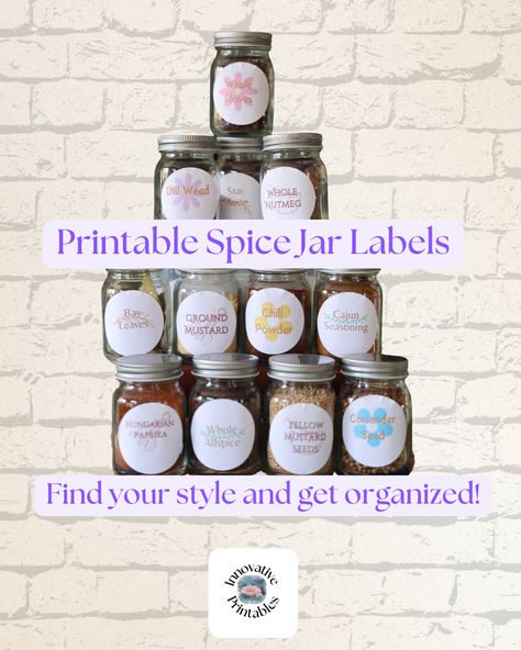 Printable spice jar labels, all kinds of styles are available! Choose your favorite and get your spice cabinet organized and beautiful. Spice Jar Labels, Avery Labels, Spice Cabinet, Spice Jar, Pantry Labels, Jar Labels, Bright And Beautiful, Baking Supplies, Cabinet Organization