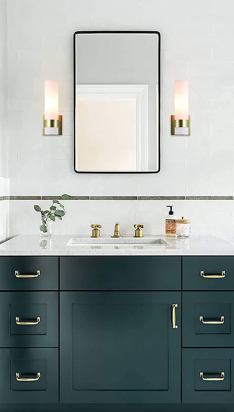 Bath Vanity Sconces, Vanity Side Lights, Bathroom With Wall Sconces, Bathroom Vanity Lighting Side Of Mirror, Bathroom Wall Sconces Single Vanity, Vintage Bathroom Vanity, Bathroom Light Sconces, Kitchen Corridor, Flip House