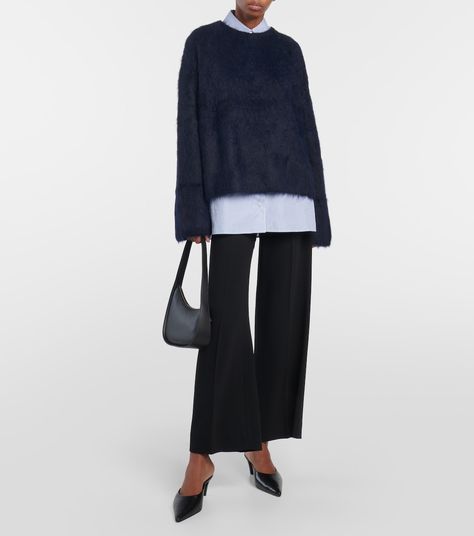 Boxy Alpaca Wool Blend Sweater in Blue - Toteme | Mytheresa Toteme Cardigan, Toteme Sweater, Luxury Blue Knit Sweater, Luxury Blue Wool Sweater, Blue Long Sleeve Alpaca Sweater, Love Your Skin, Alpaca Yarn, Drop Shoulder Sweaters, Wool Blend Sweater