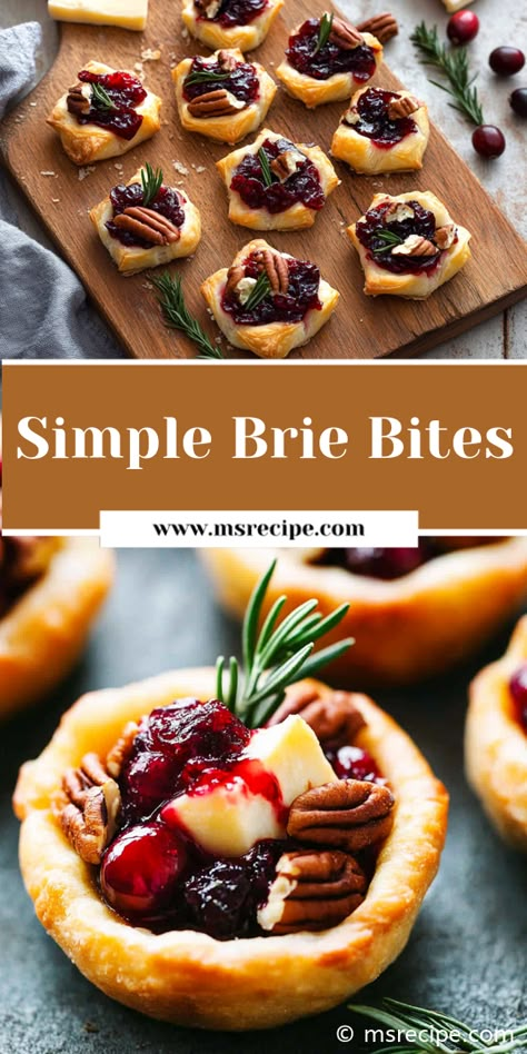 Enjoy an easy yet elegant appetizer with these cranberry pecan brie bites. The perfect mix of creamy, tangy, and nutty, these bites make holiday hosting a breeze! Brie And Pecan Appetizer, Delish Cranberry Brie Bites, Cranberry Brie Cups Appetizer, Christmas Appetizers With Brie, Cranberry Brie Cups, Brie Holiday Appetizer, Cranberry Brie Bites Crescent Rolls, Air Fryer Brie Bites, Savory Berry Recipes