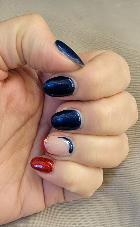 Blue And Maroon Nails, Red And Navy Nails, Navy Blue And Red Nails, Navy And Red Nails, Red Nail Design, Blue Toe Nails, Football Nails, Mickey Nails, Navy Nails