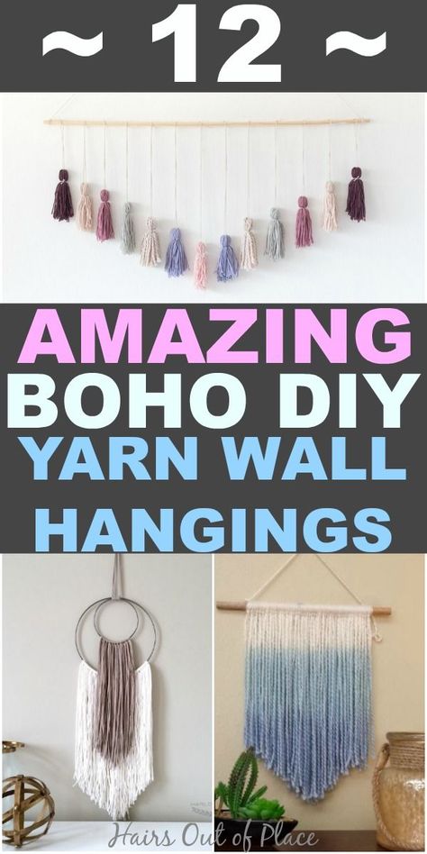 12 DIY boho yarn wall hangings that are easy yarn wall hanging ideas for beginners and make the perfect wall decor for your boho room! #wallhangings #wallart #yarns #boho #bohemian #bedroomdecor #smallspaces #diycrafts #crafts #easycrafts #bohostyle Diy Yarn Wall Hanging, Diy Home Decor For Apartments, Boho Yarn, Wall Hanging Ideas, Diy Boho Decor, Yarn Wall Art, Diy Wand, Hanging Ideas, Bohemian Wall Hanging