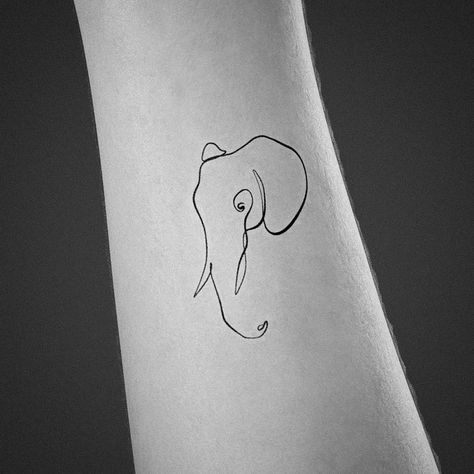 Elephant Line Tattoo, Tattoo Designs Minimal, Minimalist Elephant Tattoo, Elephant Outline Tattoo, Fine Line Elephant Tattoo, Outline Tattoo Design, Outline Elephant, Elephant Line Drawing, Small Elephant Tattoo