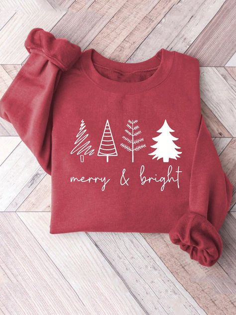 Merry Christmas & Bright Christmas Tree Sweatshirts, Christmas Sweaters, Holiday Jumpers, Women's Holiday Sweatshirts, Christmas Shirts, Winter Shirts Redwood Casual  Long Sleeve Fabric Christmas,Letter,Plants Pullovers Slight Stretch  Women Clothing, size features are:Bust: ,Length: ,Sleeve Length: Christmas Sweater Design Cricut, Christmas Graphic Sweatshirt, Diy Christmas Crewneck, Diy Christmas Sweater Cricut, Cricut Christmas Sweater, Christmas Sweatshirts Diy, Crewneck Designs, Christmas Sweatshirt Ideas, Holiday Sweatshirts