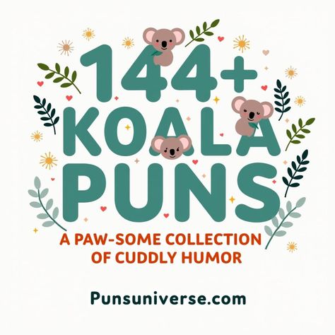 "Get ready to laugh out loud with our '144+ Koala Puns' collection! These cuddly creatures bring the perfect blend of adorable and pun-derful humor to your day. Whether you're a pun aficionado or just love a good chuckle, this pin will have you 'koala-fied' for giggles! 🐨✨ #puns #humor #koalas #funny #laugh #comedy #wordplay #cuddlycreatures" Wood Puns, Koala Puns, Animal Puns, Happy Today, Laugh Out Loud, Word Play, One Liner, To Laugh, Funny Laugh