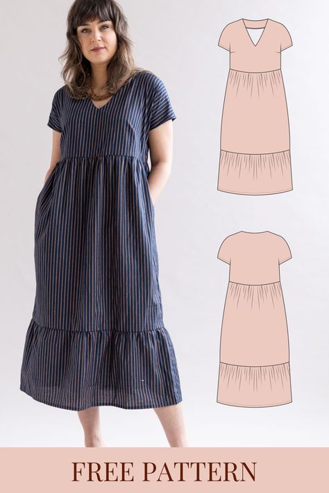 Free Sewing Pattern - Benning Tiered Dress Diy Dress No Pattern, Diy Skirt Sewing, Tiered Dress Pattern, Sewing Summer Dresses, Free Printable Sewing Patterns, Dress Sewing Patterns Free, Homemade Dress, Free Dress, Printable Sewing Patterns