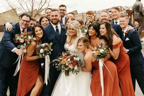 Davids Bridal Cinnamon Wedding Party, Rust Themed Wedding Groomsmen, Cinnamon Davids Bridal Bridesmaids, Bridal Party Colors Fall, Navy Blue And Rust Groomsmen, Fall Bridal Party Attire Color Schemes, Fall Wedding Tuxedos Color Schemes, Mexico Wedding Colors, Fall Bridal Party Attire