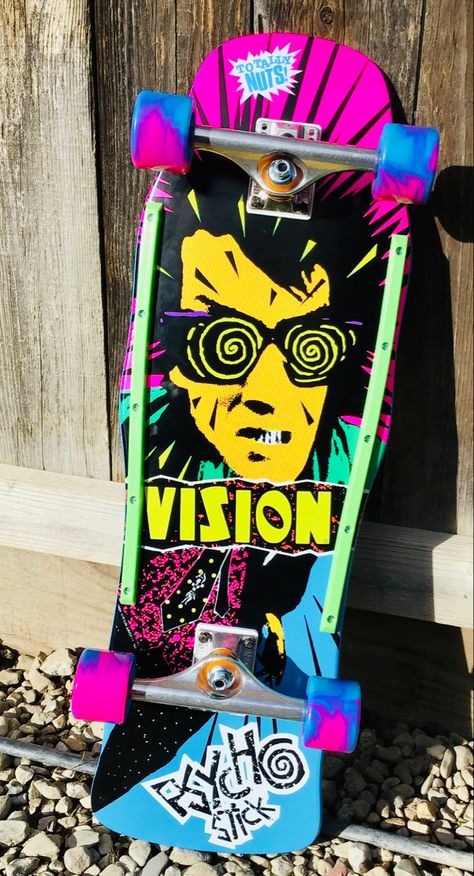 Vision Psycho Stick pic #2 Vision Skateboards, Classic Skateboard, Skateboard Pictures, Old School Skateboards, Game Card Design, Skate Punk, Skateboard Deck Art, Skateboard Art Design, Skate Photos