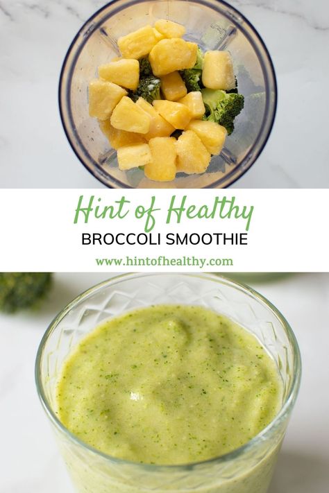 This easy, healthy broccoli smoothie with pineapple and banana is creamy, refreshing and delicious. Perfect as a light breakfast or snack. #smoothie #broccoli #rawbroccolirecipe #vegansmoothie #healthybreakfast #greensmoothie #summerbeverage #dairyfree #glutenfree #lowcalorie Dessert Shakes, Smoothie Flat Belly, Broccoli Smoothie Recipes, Smoothie With Pineapple, Broccoli Smoothie, Chia Puddings, Green Juice Smoothie, Freezer Smoothies, Flat Belly Smoothie